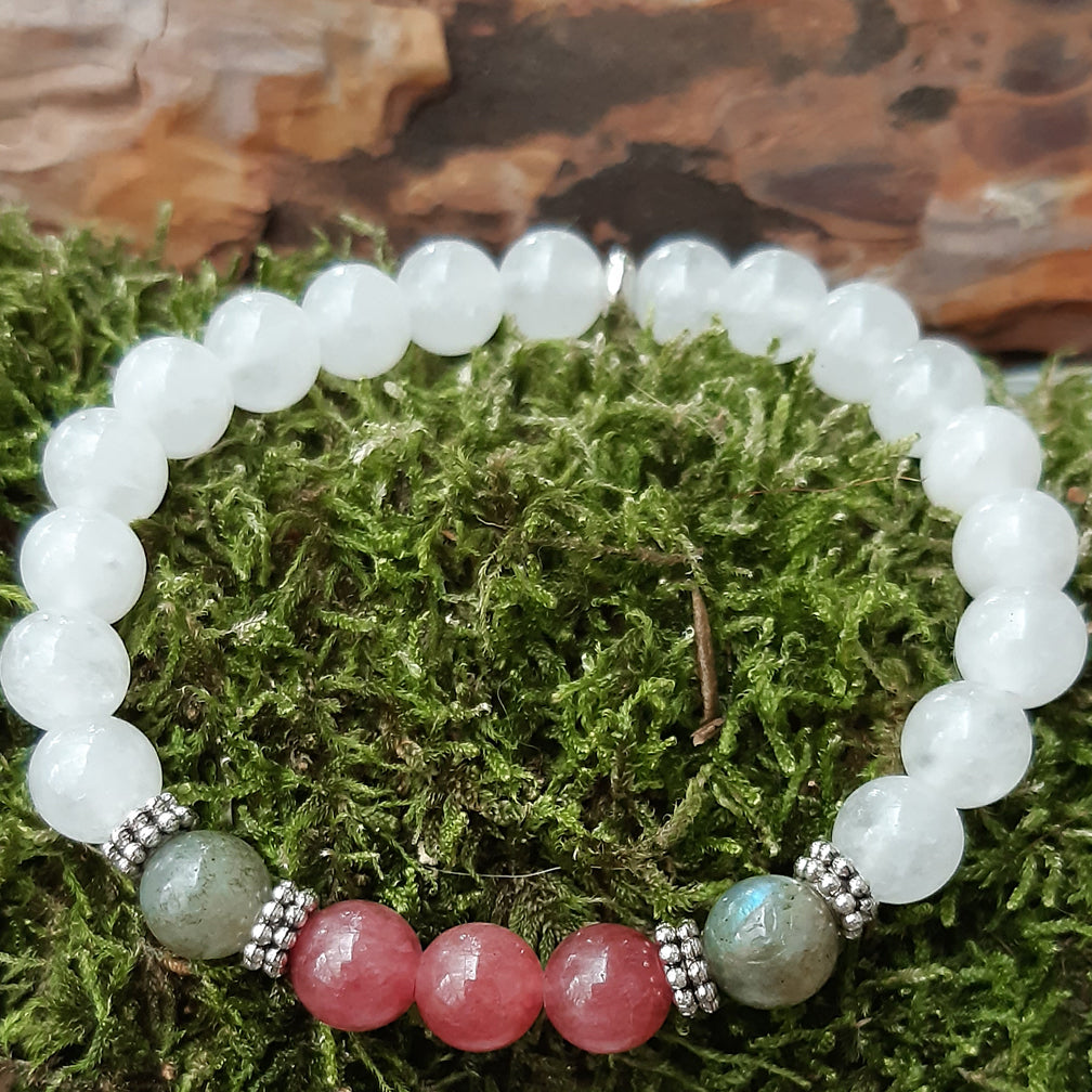 Armband *Energie* mit Mondstein, Labradorit & Rosenquarz | 8mm