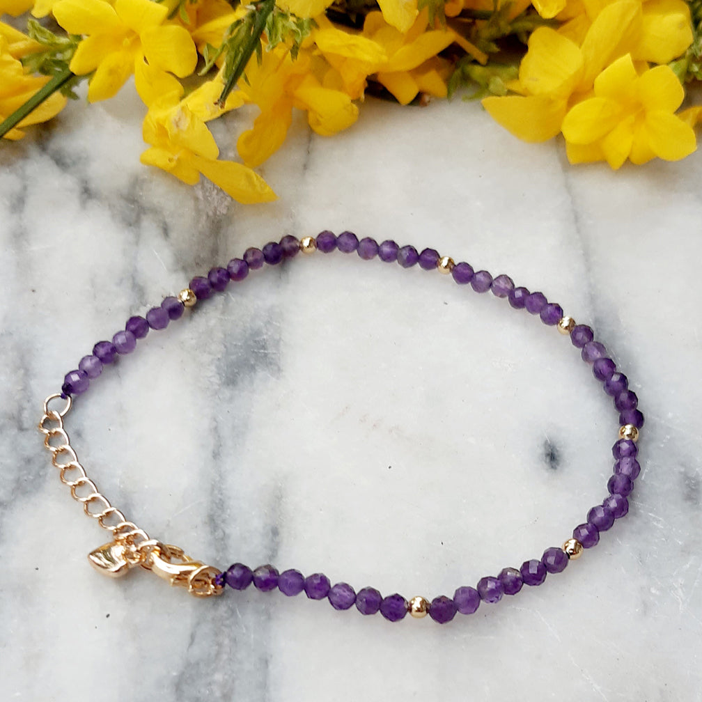 Armband Amethyst | Perlenarmband mit Verschluss | vergoldet