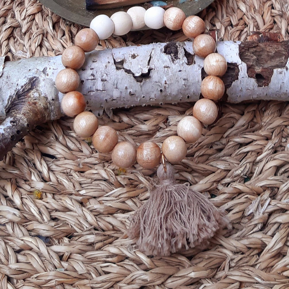 Armband Natur | Holzperlen mit Quaste